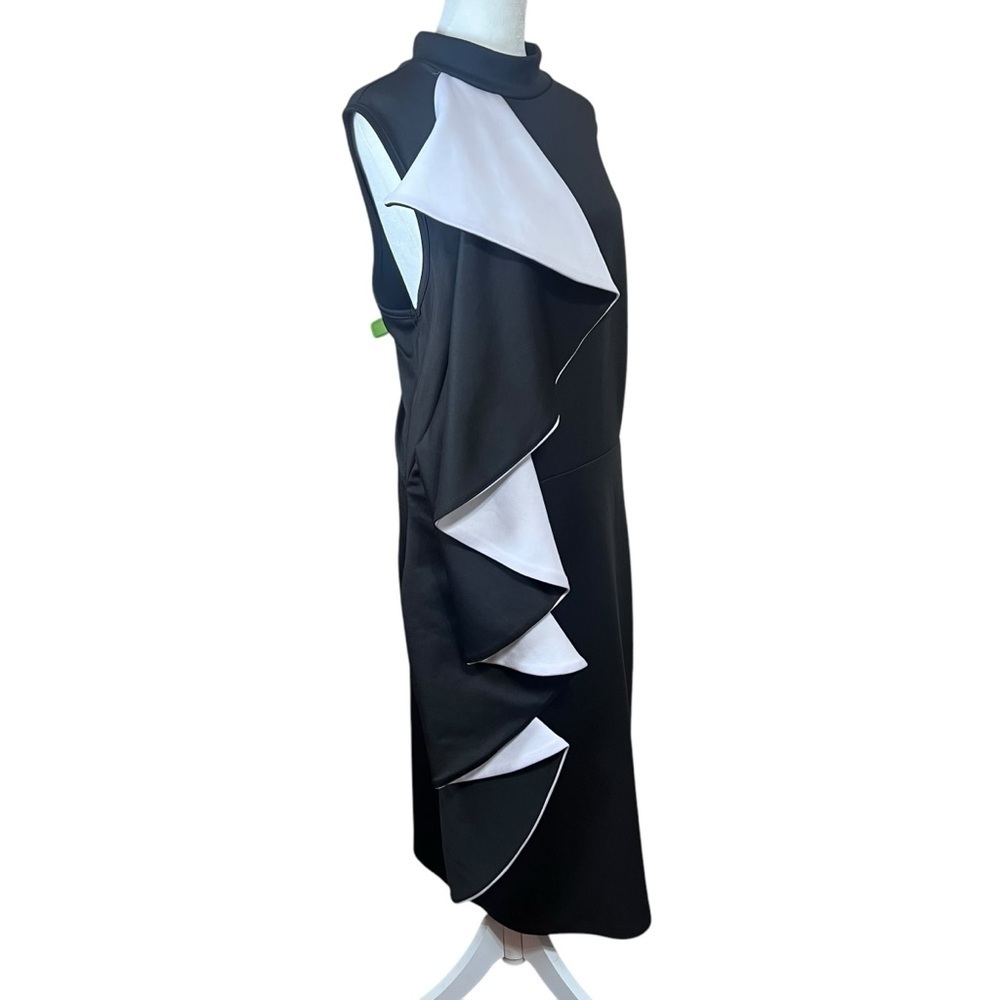 Handmade Vintage Black White Ruffled Cascade Mock Neck Halter Maxi Dress Size XL - Picture 6 of 8